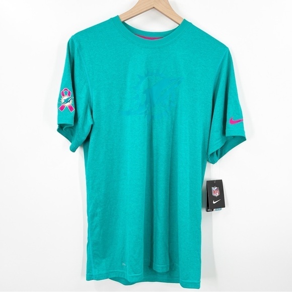 Nike Dri Fit NFL Miami Dolphins Breast Cancer Awareness Tee Pink Teal - Picture 1 of 8